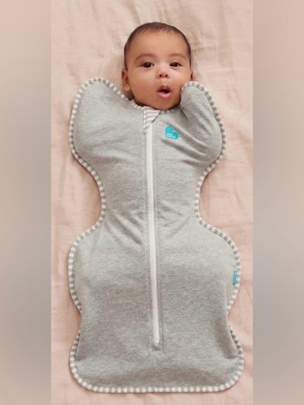 Love to Dream Grey Zip Swaddle with Striped Trim size Newborn. - Picture 5 of 6